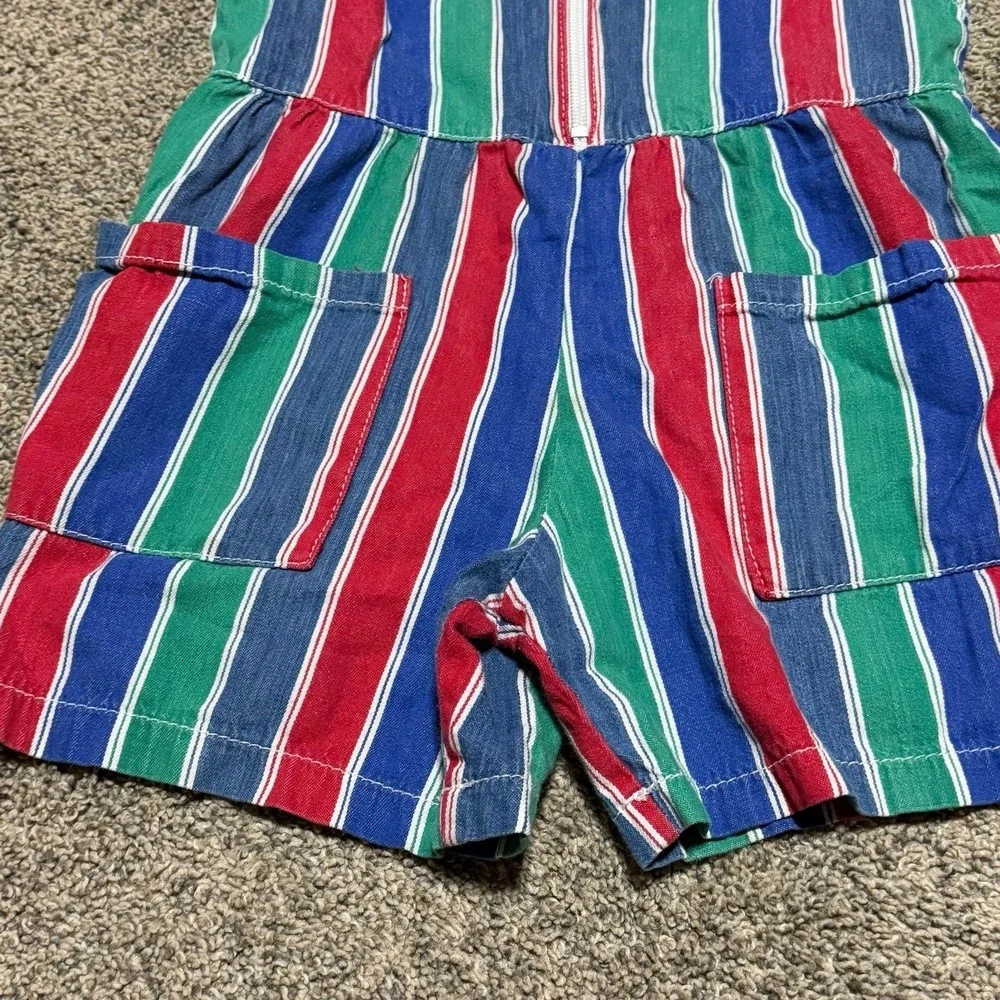 Vintage color Block Kids 4T Striped Shortall Romper Matching Hat Made Canada